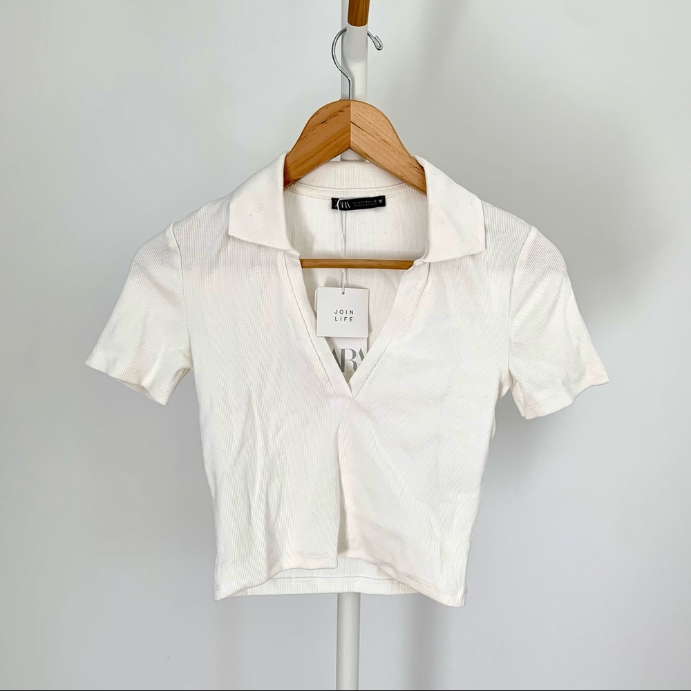 NWT Zara For Life white knit polo crop top (matching skirt sold separately)